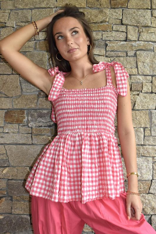 Nonni Gingham Bandeau Cami Miami Pink